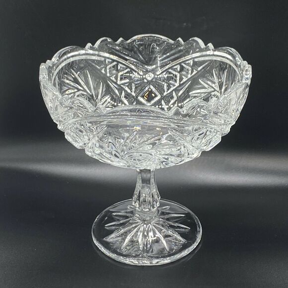 Vintage Exquisite Star of David Cut Crystal Footed Pedestal Bowl Candy Dish 7" - Picture 9 of 12